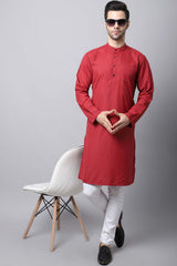 Men's Dark Maroon Solid Full Sleeve Long Kurta Top (LK-CHK1164-MRC)