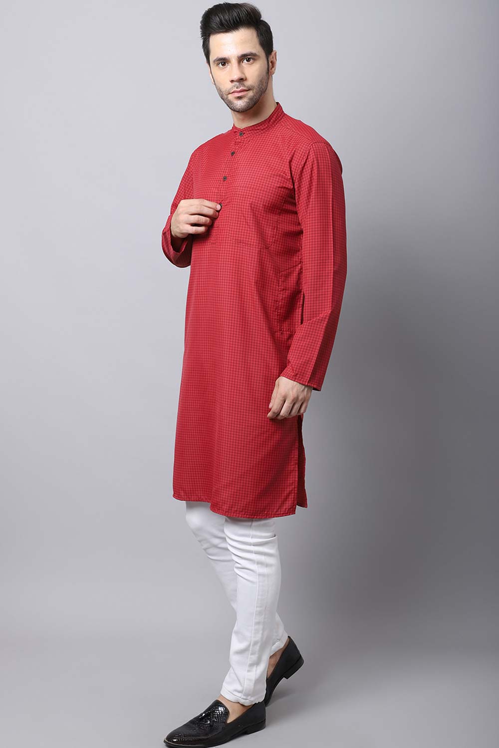 Men's Dark Maroon Solid Full Sleeve Long Kurta Top (LK-CHK1164-MRC)