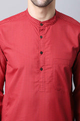 Men's Dark Maroon Solid Full Sleeve Long Kurta Top (LK-CHK1164-MRC)