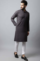Men's Dark Black Solid Full Sleeve Long Kurta Top