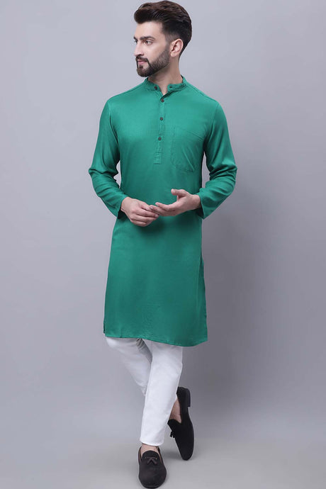 Buy Men's Green Viscose Rayon Solid Long Kurta Top Online