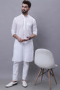 Buy Men's White Cotton Check Print Long Kurta Top Online