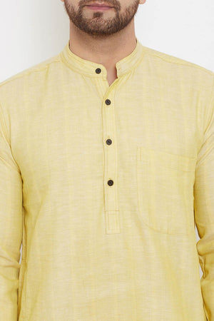 Buy Men's Linen Stripes Kurta in Yellow - Zoom Out