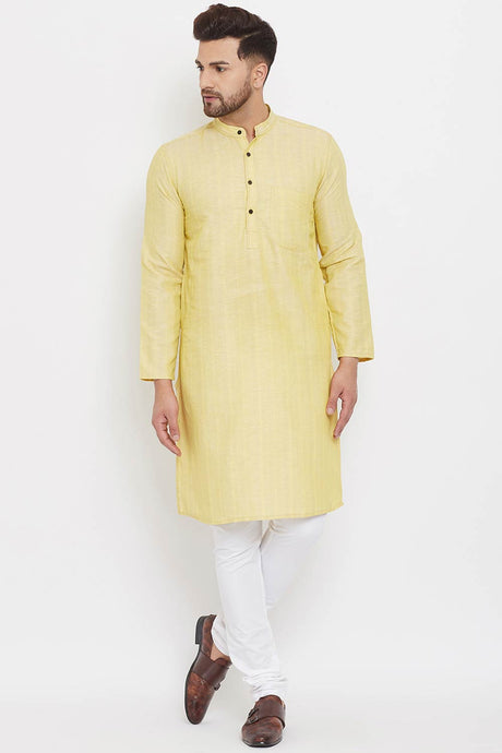 Buy Men's Linen Stripes Kurta in Yellow Online