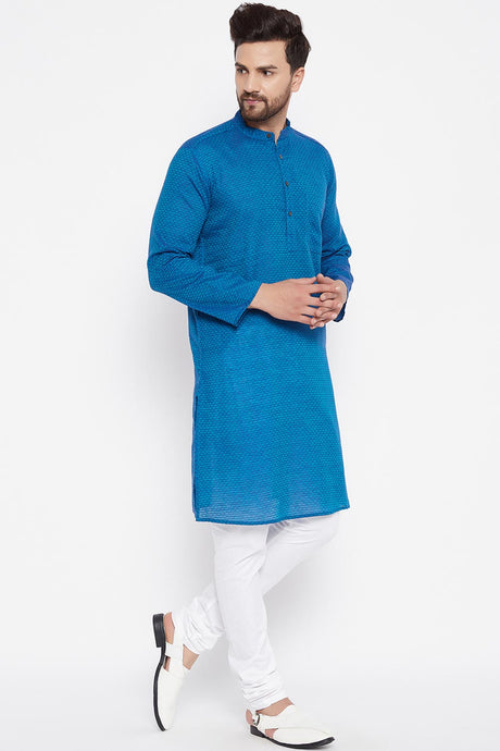 Shop Men's Blended Cotton Kurta in Blue