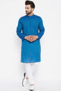 Buy Men's Blended Cotton Solid Kurta in Blue