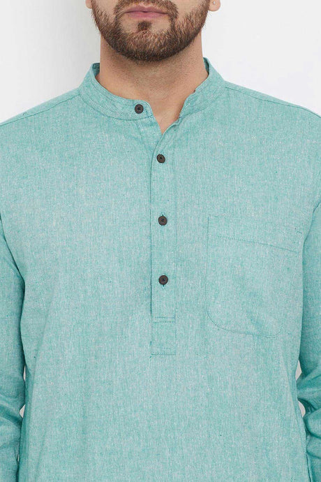 Buy Men's Blended Cotton Solid Kurta in Green - Zoom Out