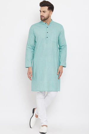 Buy Men's Blended Cotton Solid Kurta in Green Online