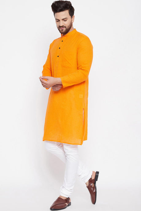 Buy Men's Solid Kurta in Yellow
