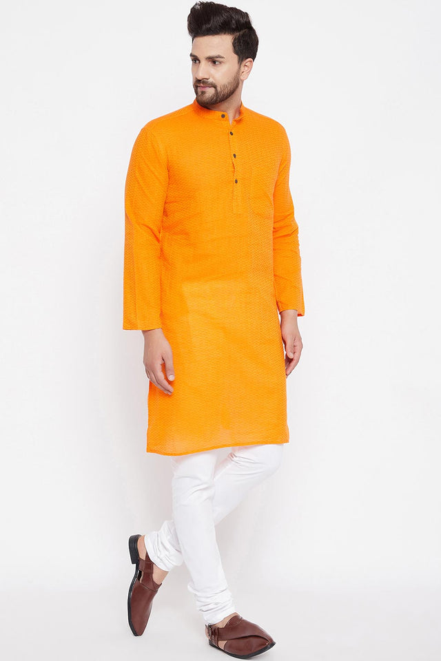 Shop Men's Blended Cotton Kurta in Yellow