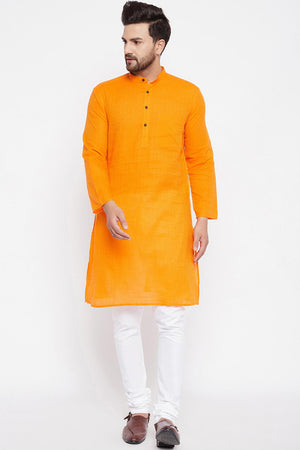 Buy Men's Blended Cotton Solid Kurta in Yellow