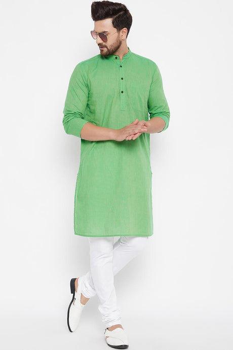 Shop Men's Stripes Green Kurta Online