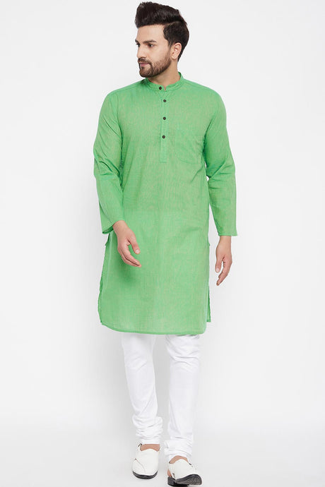 Buy Men's Blended Cotton Stripes Kurta in Green
