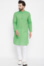 Buy Men's Blended Cotton Stripes Kurta in Green