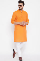 Shop Men's Stripes Orange Kurta Online
