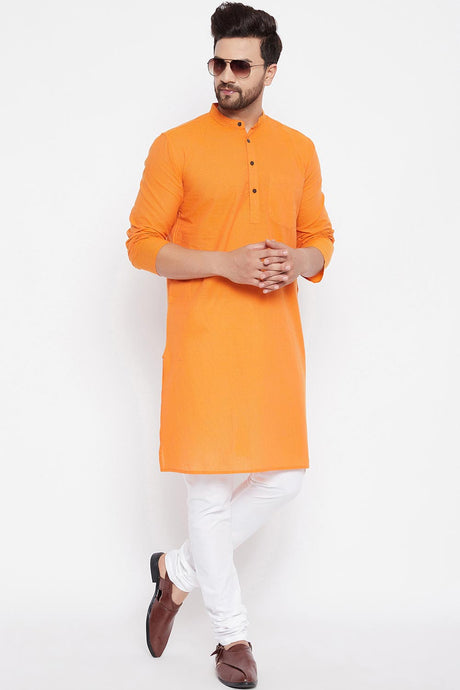 Shop Men's Stripes Orange Kurta Online