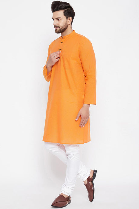 Buy Men's Stripes Kurta in Orange