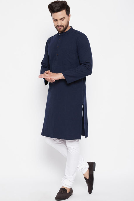 Buy Men's Stripes Kurta in Blue