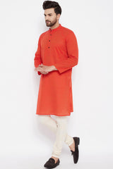 Buy Stripes Kurta in Orange for Men