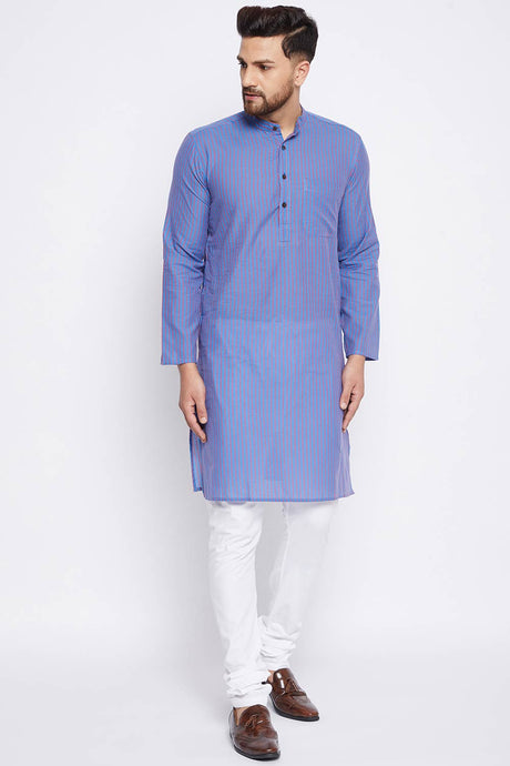 Buy Men's Cotton Stripes Kurta in Blue Online