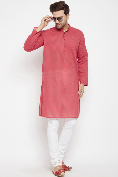 Buy Men's Pure Cotton Stripes Kurta in Brown