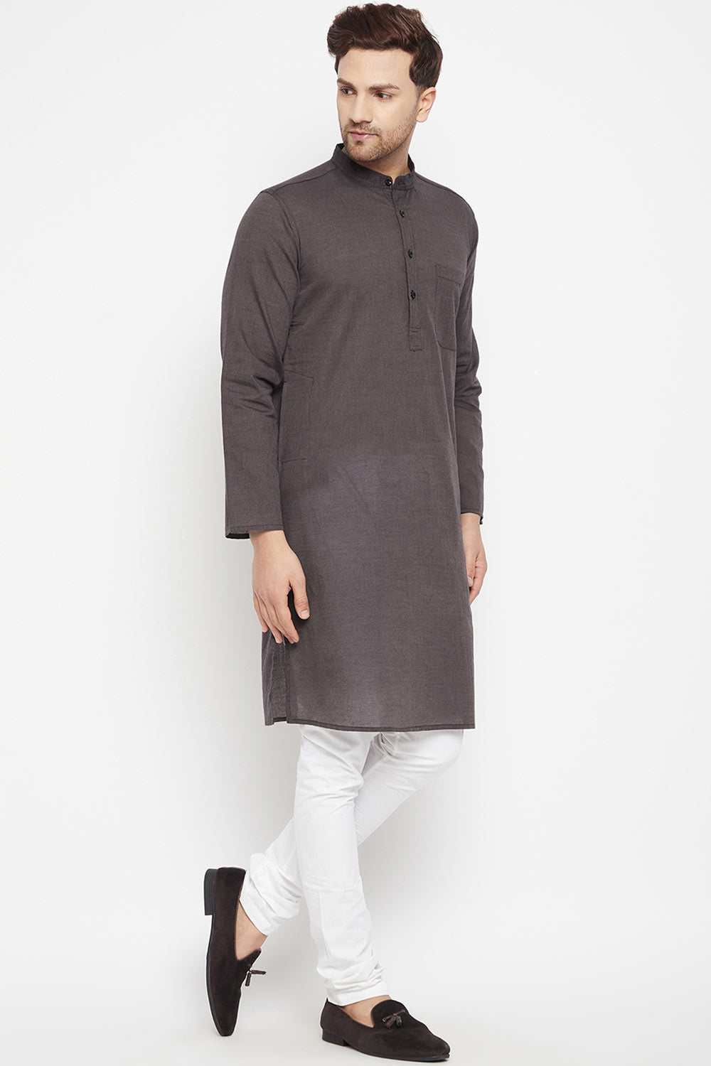Buy Men's Pure Cotton Solid Kurta in Brown