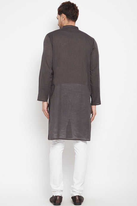 Buy Men's Pure Cotton Solid Kurta in Brown
