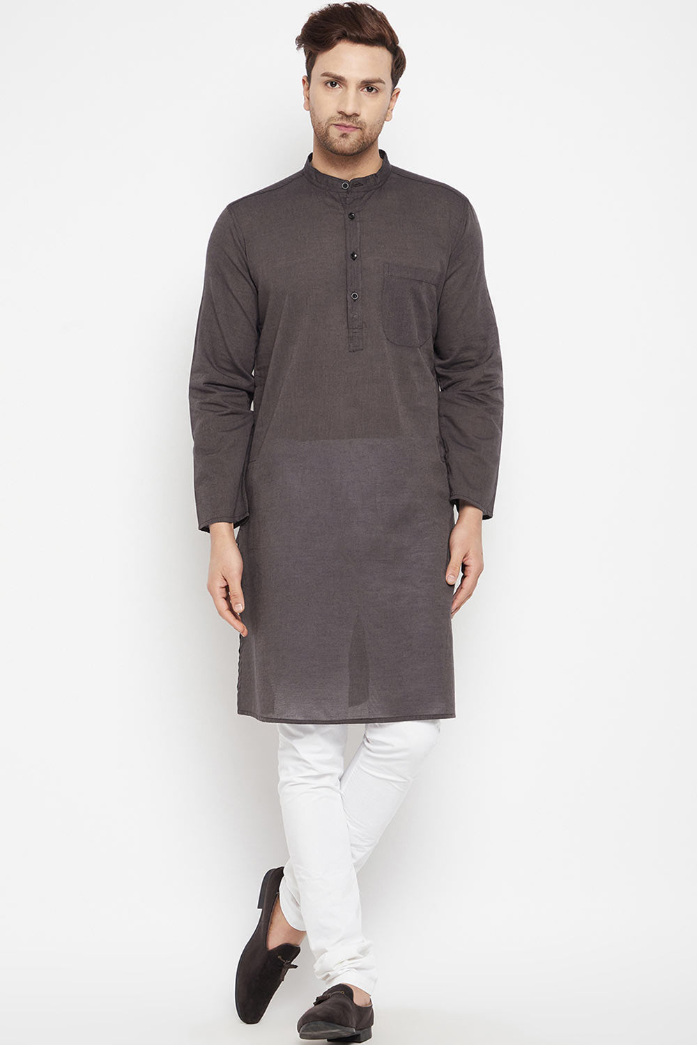 Buy Men's Pure Cotton Solid Kurta in Brown