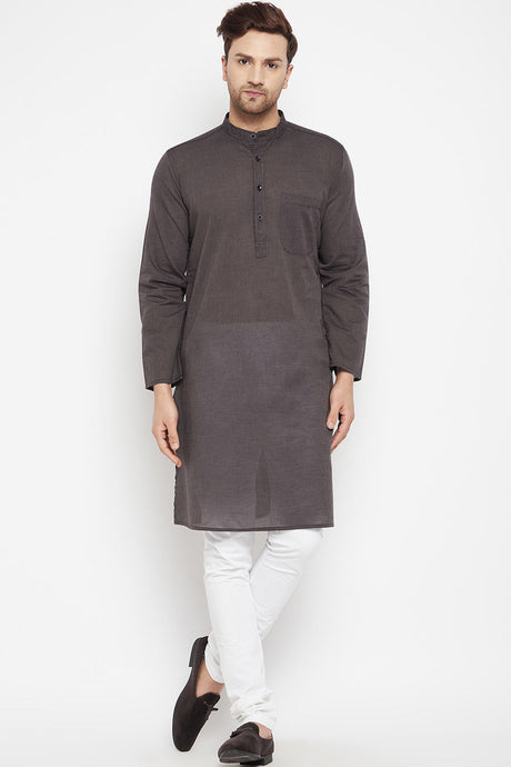 Buy Men's Pure Cotton Solid Kurta in Brown