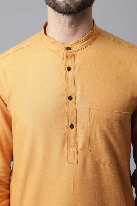 Buy Men's Yellow Cotton Solid Long Kurta Online - KARMAPLACE
