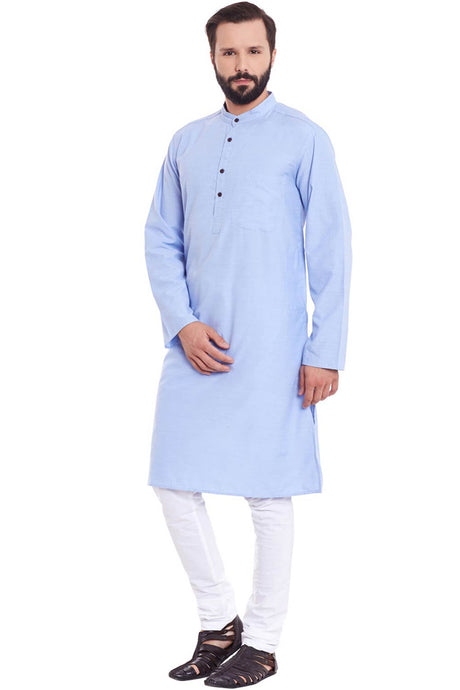Buy Men's Blended Cotton Kurta in Light Blue