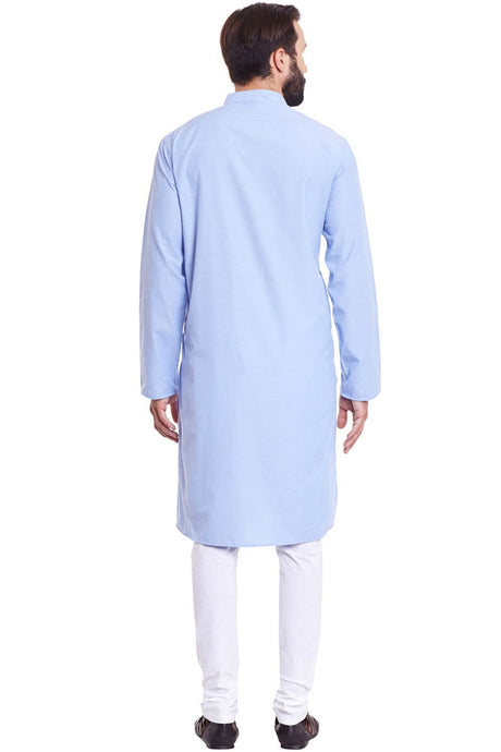 Buy Men's Blended Cotton Solid Kurta in Light Blue