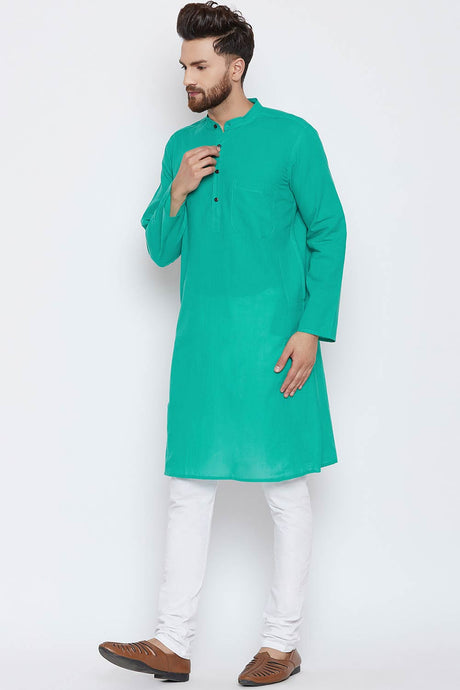 Buy Men's Blended Cotton Kurta in Light Blue