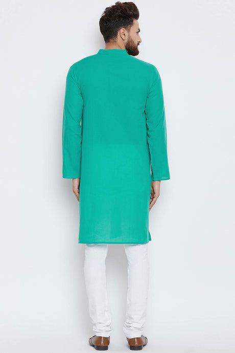 Buy Men's Blended Cotton Solid Kurta in Light Blue