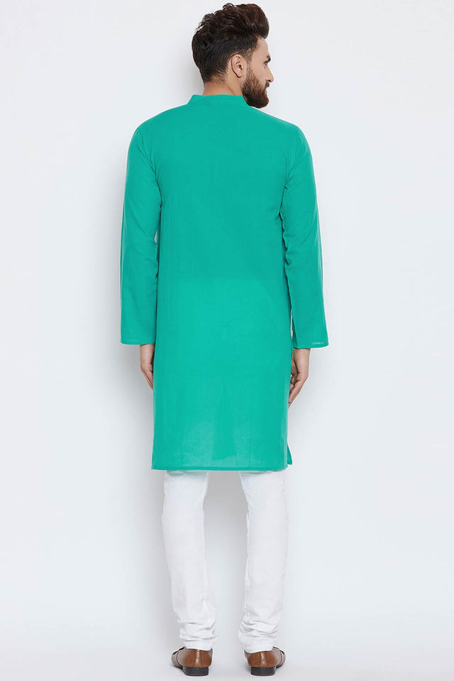 Buy Men's Blended Cotton Solid Kurta in Light Blue