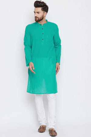 Buy Men's Blended Cotton Solid Kurta in Light Blue