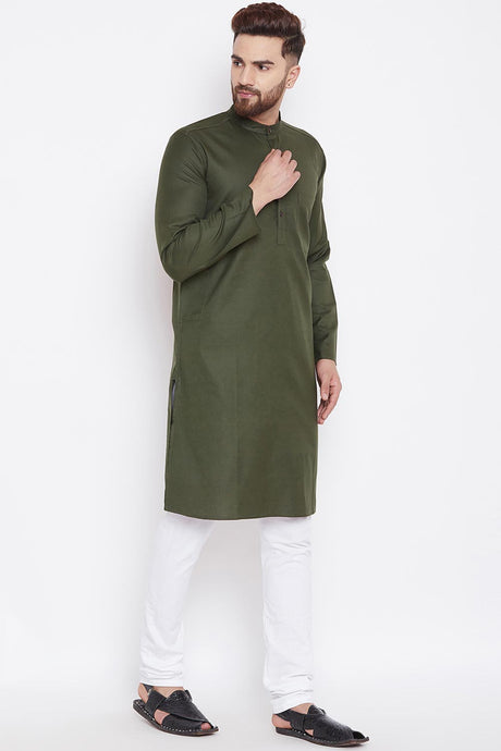Shop Men's Kurta in Olive Green