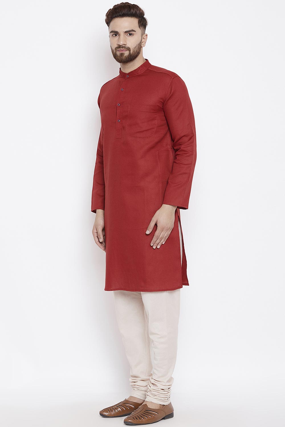Buy Men's Blended Cotton Kurta in Red