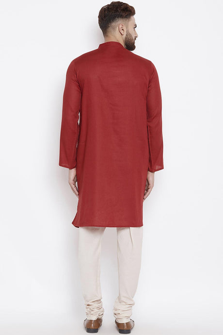 Buy Men's Blended Cotton Solid Kurta in Red