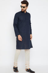 Shop Men's Solid Kurta in Navy Blue