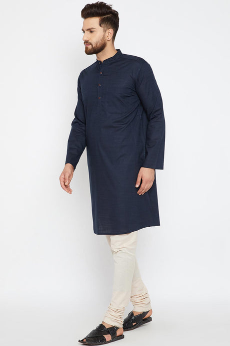 Buy Men's Cotton Kurta in Navy Blue