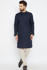 Buy Men's Cotton Solid Kurta in Navy Blue
