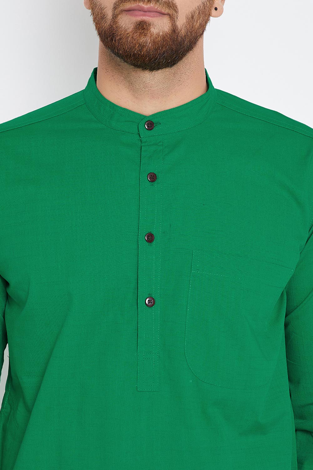 Buy Men's Blended Cotton Solid Kurta in Green