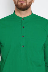 Buy Men's Blended Cotton Solid Kurta in Green
