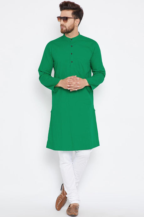 Buy Men's Blended Cotton Solid Kurta in Green