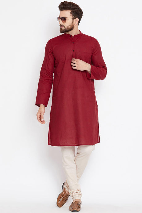 Shop Men's Solid Kurta in Maroon