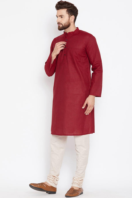 Buy Men's Cotton Kurta in Maroon