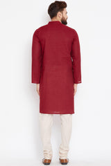Buy Men's Cotton Solid Kurta in Maroon