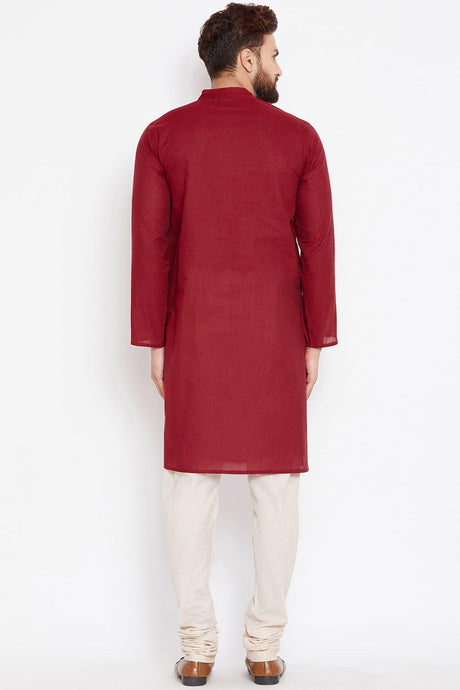 Buy Men's Cotton Solid Kurta in Maroon