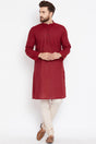 Buy Men's Cotton Solid Kurta in Maroon